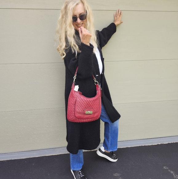 SOLD COACH New Scarlet Kristin Woven Leather Hobo & Wrislet $180 - Picture 3 of 15